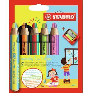 STABILO woody 3 in 1 duo Multifunkční pastelka - sada 5 barev s ořezávátkem