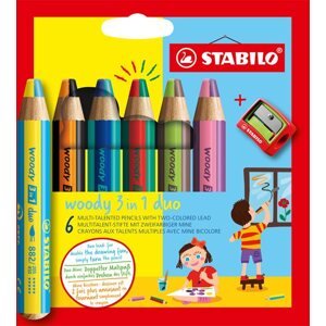 STABILO woody 3 in 1 duo Multifunkční pastelka - sada 6 barev s ořezávátkem