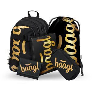 BAAGL 5 SET Skate Gold: batoh, penál, sáček, desky, peněženka