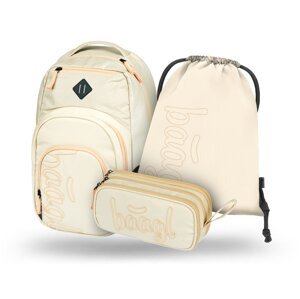 BAAGL 3 SET Coolmate Beige: batoh, penál, sáček