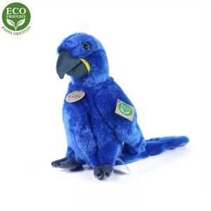 Plyšový papoušek modrý Ara Hyacintový stojící, 23 cm, ECO-FRIENDLY
