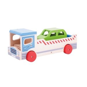 Bigjigs Toys dřevěné odtahové auto s osobním autem