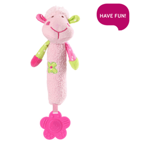 Baby Ono plyšová hračka s pískátkem a kousátkem Sweet Lambie růžová