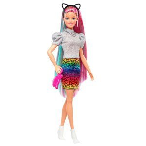 Barbie Leopardí panenka s duhovými vlasy a doplňky