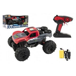 Teddies Auto RC terénní 4x4 červené plast 29cm 2,4GHz na baterie + dobíjecí pack v krabici 40x20x22cm