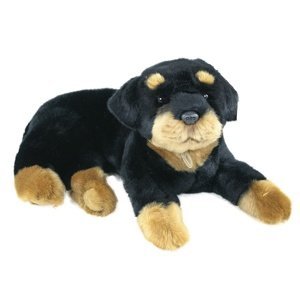 Plyšový pes Rottweiler, ležící, 38 cm