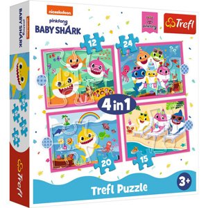 Trefl: Puzzle 4v1 - Baby shark - Žraločí rodinka