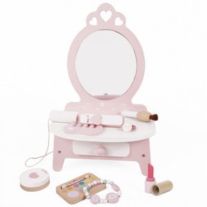 CLASSIC WORLD Dřevěný toaletní stolek pro dívky se zrcadlem + 11 ks