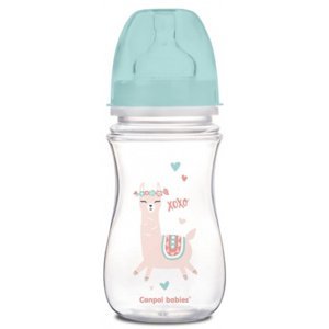 Canpol Babies Antikolikoliková kojenecká lahvička se širokým hrdlem, Exotic Animals, 240 ml - zelená