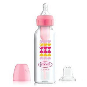 Dr.Browns 250ml kojenecká lahvička se zdobením, dudlíkem 6+ růžová
