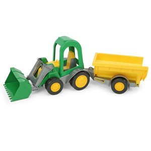 Farmářský traktorový nakladač s přívěsem v krabici
