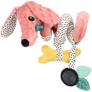 Hencz Toys závěsná edukační hračka s chrastítkem a zrcátkem Pejsek spirálka pudrová
