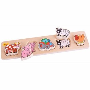 Bigjigs Toys Dřevěné široké vkládací puzzle Farma tloušťka 2 cm