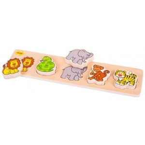 Bigjigs Toys Dřevěné široké vkládací puzzle Safari tloušťka 2 cm