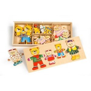 Bigjigs Toys Dřevěné oblékací puzzle v krabičce Medvědí rodinka
