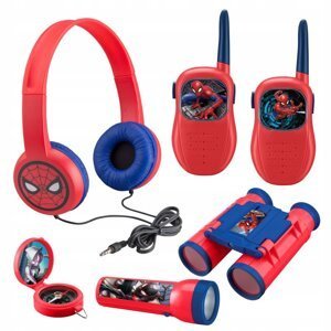 Dobrodružná sada Spiderman 5 v 1: baterka, kompas, dalekohled, vysílačka, sluchátka