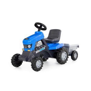 Traktor - šlapací vůz Turbo přívěsem - modrý s vlečkou