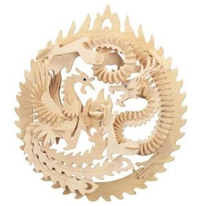 Dřevěné 3D puzzle skládačka zvířata - Fénix a drak M035