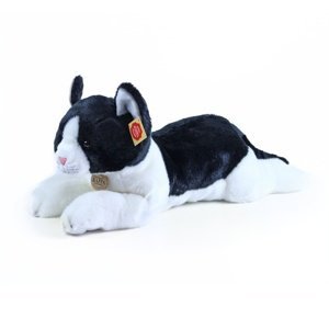 plyšová kočka ležící černo-bílá 35 cm
