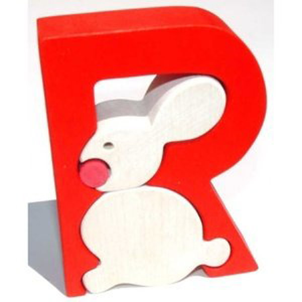 Fauna dřevěné vkládací puzzle z masivu abeceda písmenko R zajíc
