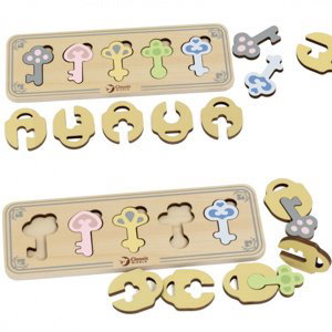 CLASSIC WORLD Dřevěné Montessori senzorické puzzle klíče a zámky