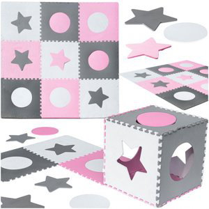 Pěnová podložka - puzzle pro děti 180x180cm 9 dílků šedo-růžová