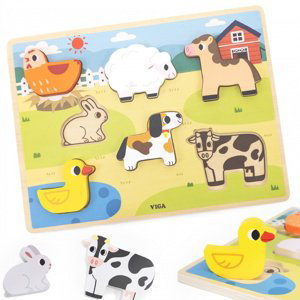 Dřevěné puzzle Montessori figurky farmy 2v1