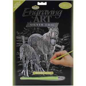 Škrábací obrázek stříbrný - Koně