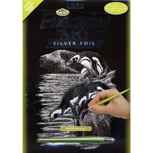 Škrábací obrázek stříbrný Tučňáci