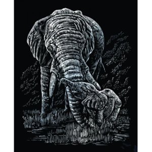 Škrábací obrázek stříbrný Slon a slůně