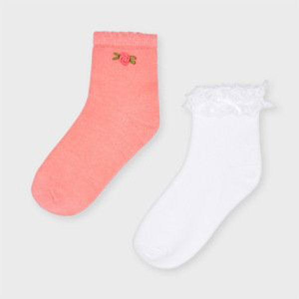 2 pack ponožek s krajkou meruňkovo-bílé MINI Mayoral velikost: 10 (EU 35-36)