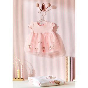 Šaty s krátkým rukávem a tylovou sukní růžové NEWBORN Mayoral velikost: 6-9 měsíců