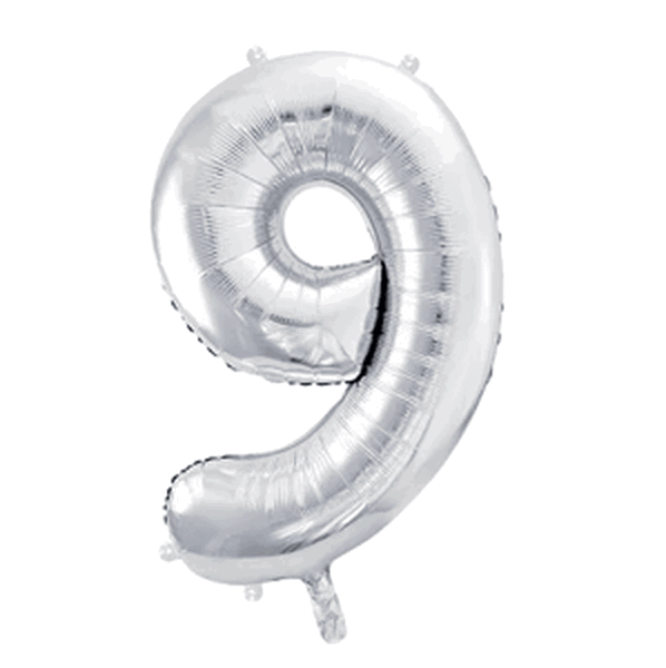 PartyDeco Balónek fóliový číslo 9 stříbrná 100 cm Party Deco