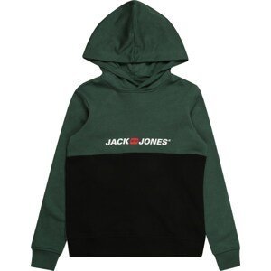 Jack & Jones Junior Mikina 'Corps' tmavě zelená / ohnivá červená / černá / bílá