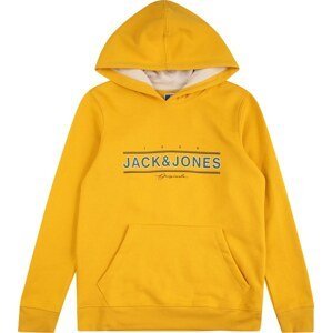Jack & Jones Junior Mikina 'Friday' tmavě zelená / jasně oranžová / černá / bílá
