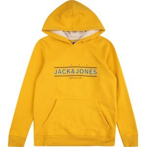 Jack & Jones Junior Mikina 'Friday' tmavě zelená / jasně oranžová / černá / bílá