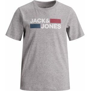 Jack & Jones Junior Tričko námořnická modř / šedý melír / červená / bílá