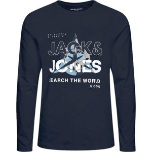 Jack & Jones Junior Tričko 'Hunt' noční modrá / světlemodrá / šedá / bílá