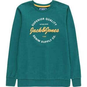 Jack & Jones Junior Mikina 'Andy' žlutá / tmavě zelená / offwhite