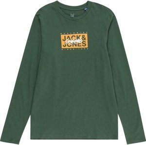 Jack & Jones Junior Tričko 'Races' tmavě zelená / oranžová / bílá
