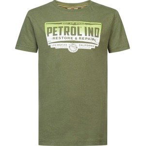 Petrol Industries Tričko khaki / světle zelená / offwhite