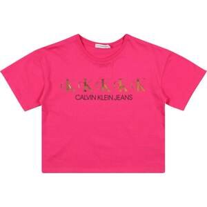 Calvin Klein Jeans Tričko bronzová / svítivě růžová / černá
