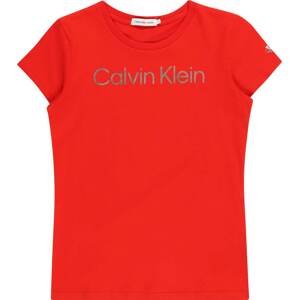 Calvin Klein Jeans Tričko stříbrně šedá / červená