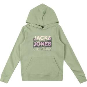 Jack & Jones Junior Mikina 'TREK' béžová / světle zelená / fialová / černá