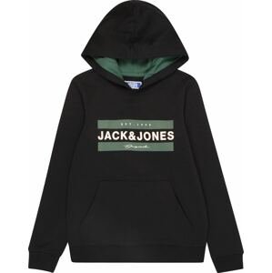 Jack & Jones Junior Mikina 'Friday' tmavě zelená / černá / bílá