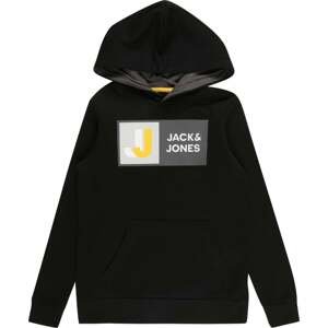 Jack & Jones Junior Mikina 'LOGAN' tmavě žlutá / tmavě šedá / černá / bílá