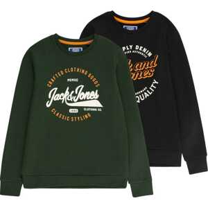 Jack & Jones Junior Mikina 'MIKK' trávově zelená / jasně oranžová / černá / bílá