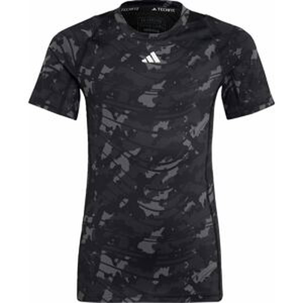 Funkční tričko 'Aeroready Techfit Camo-Printed' ADIDAS SPORTSWEAR šedá / tmavě šedá / černá / bílá
