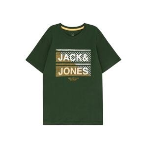 Tričko 'KAIN' Jack & Jones Junior hořčicová / tmavě zelená / bílá