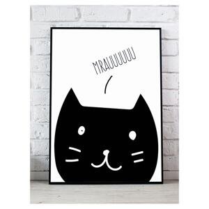 Bílý dekorační plakát s černou kočkou, PP213 A3